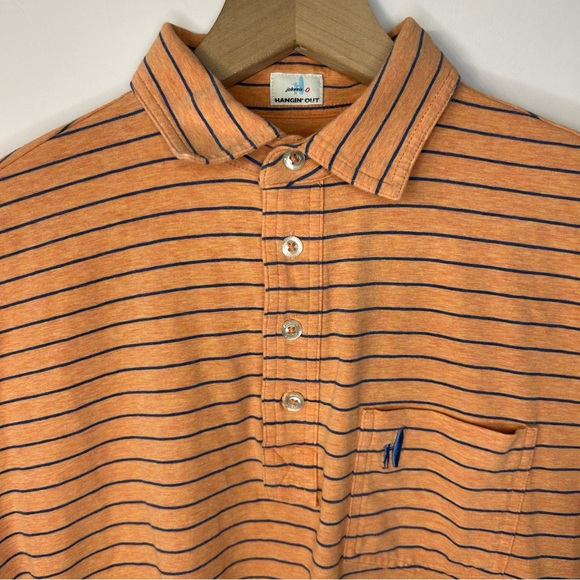 johnnie-O Men’s The Original Polo in Neese Stripe, Orange, Navy Blue, Size Small - Picture 5 of 11